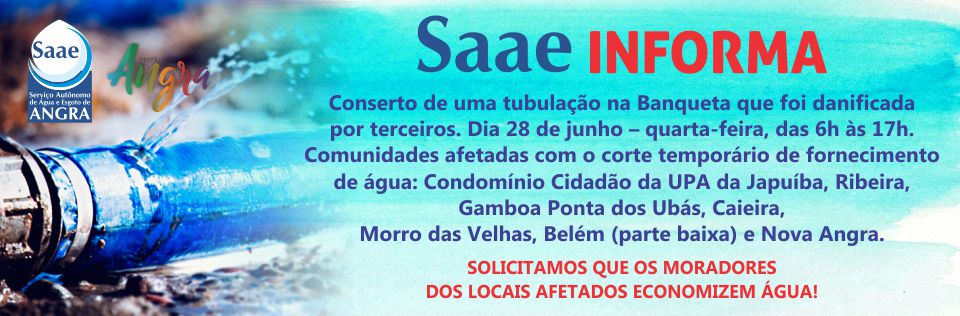 Capa da notícia: Atenção! Reparo em tubulação