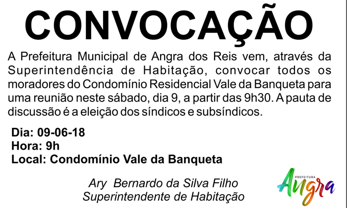 Capa da notícia: Amanhã (9) acontece a eleição para síndico na Banqueta