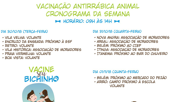 Capa da notícia: Campanha de vacinação antirrábica prossegue em Angra
