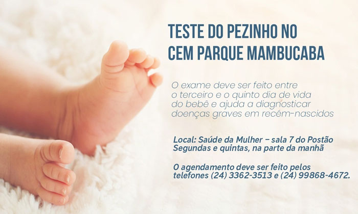 Capa da notícia: CEM do Parque Mambucaba  passa a oferecer o Teste do Pezinho