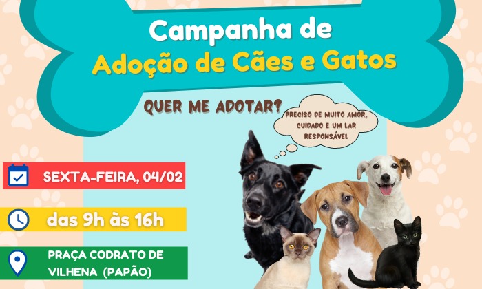 Capa da notícia: Campanha de adoção de cães e gatos