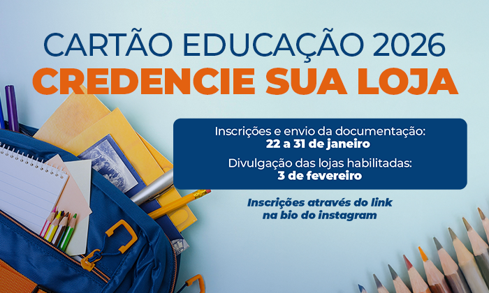 Capa da notícia: Cartão Educação 2026: Cadastro de comerciantes de Angra segue até o dia 31 de janeiro